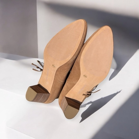 🌻NEW w/box Lucky Brand Zakina Oiled Suede Tan Fringe Detailed Booties Size 9.5 - Picture 7 of 12